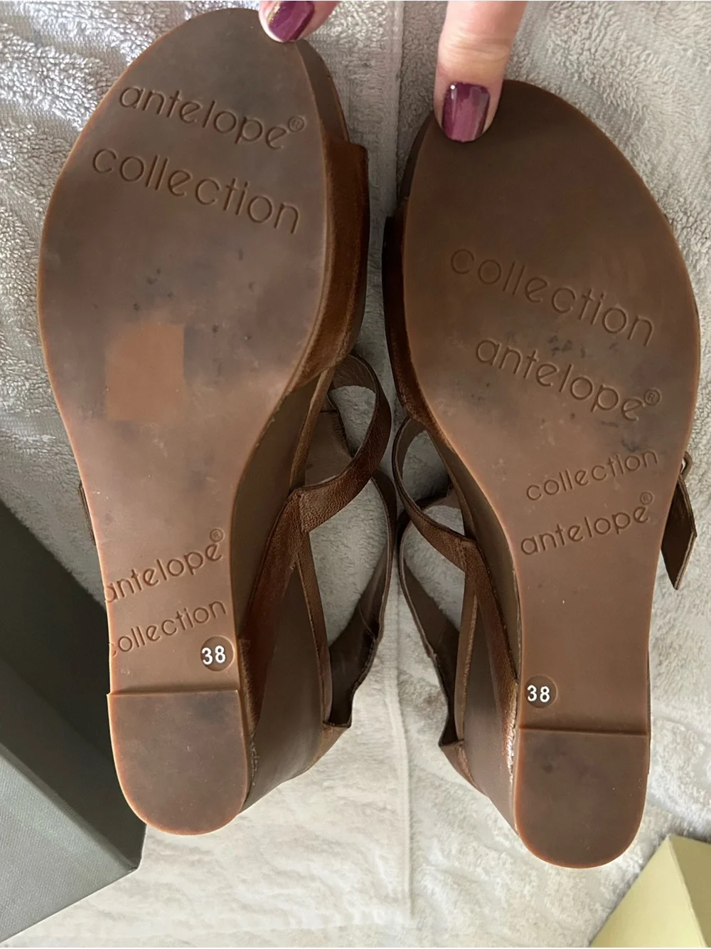 Antelope Brown Leather Platform Strappy Sandals